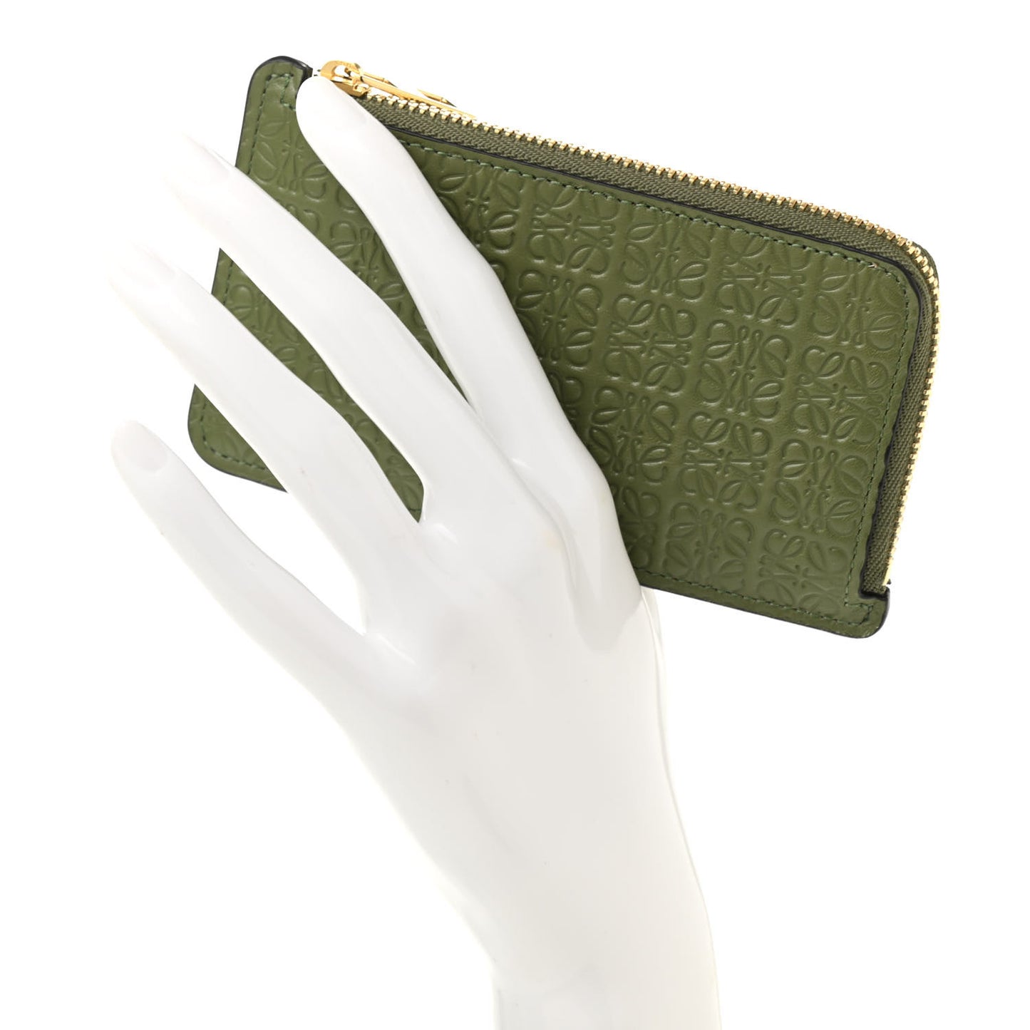 Calfskin Embossed Repeat Coin Card Holder Avocado Green