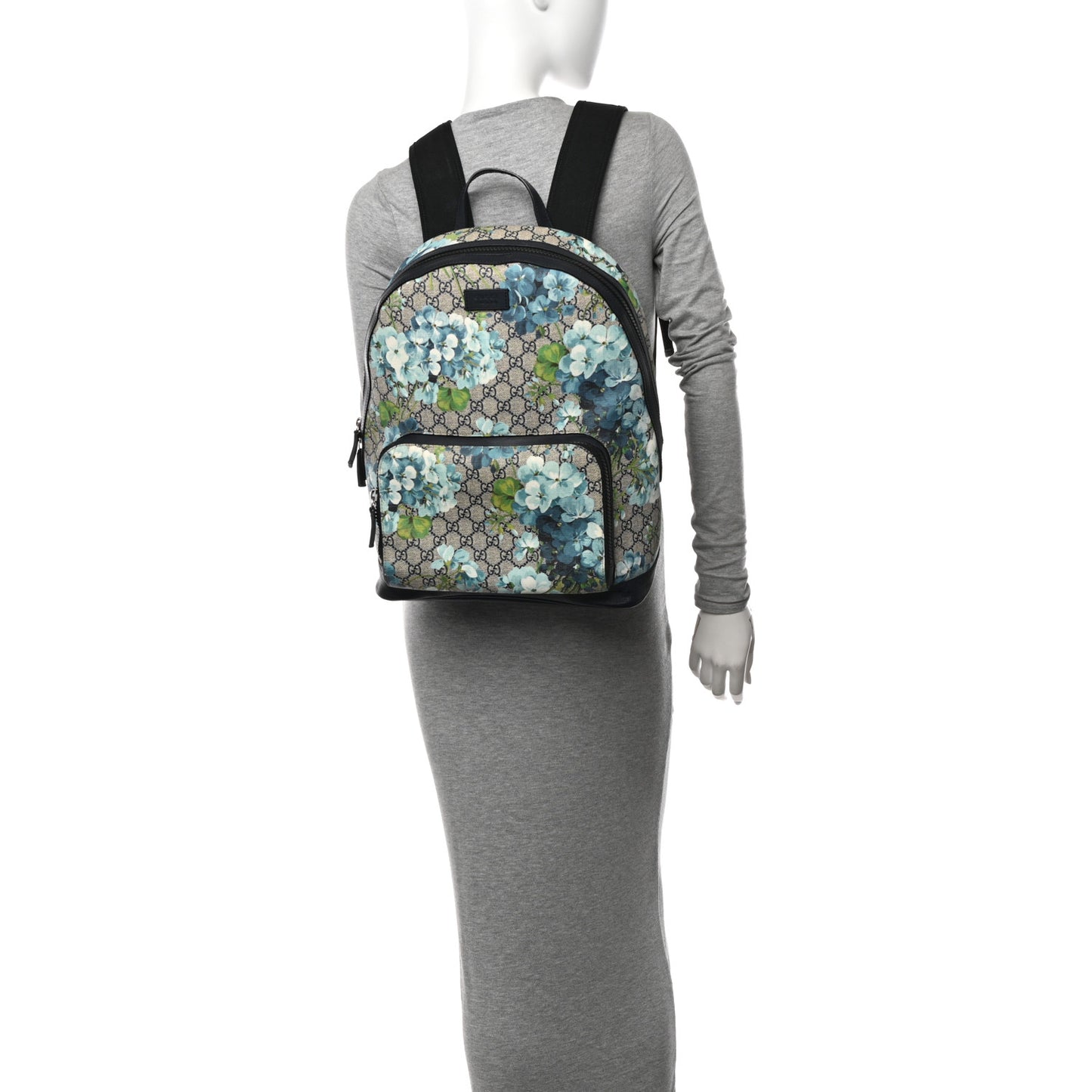 GG Supreme Monogram Blooms Medium Day Backpack Beige Blue Navy
