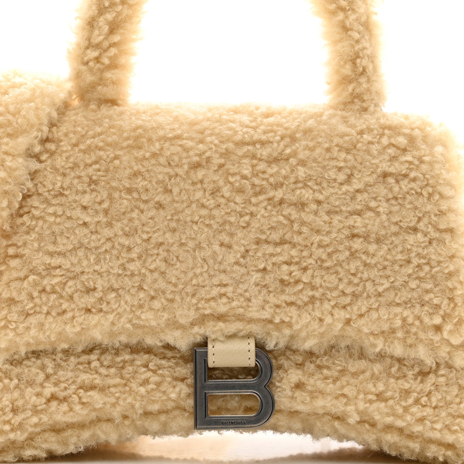 Balenciaga Curly Faux Shearling Small Hourglass Top Handle Bag Beige 9 of 12