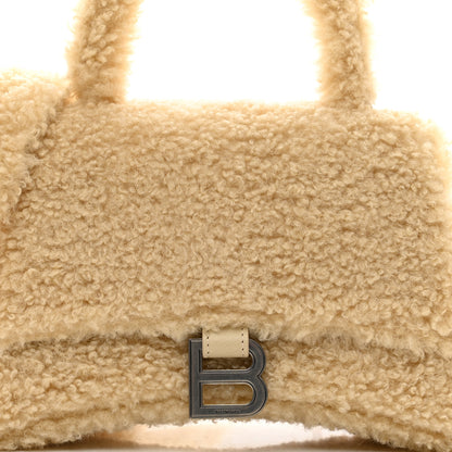 Balenciaga Curly Faux Shearling Small Hourglass Top Handle Bag Beige 9 of 12