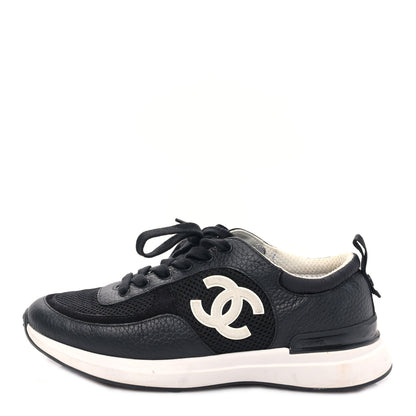 Chanel Calfskin Mesh Lycra Suede Womens Logo Sneakers 38.5 Black 1 of 10