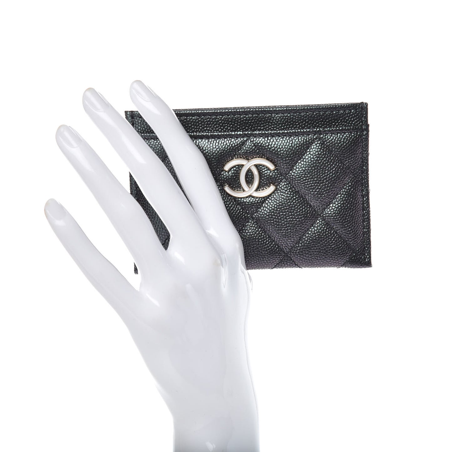 Iridescent Caviar Quilted Card Holder Black