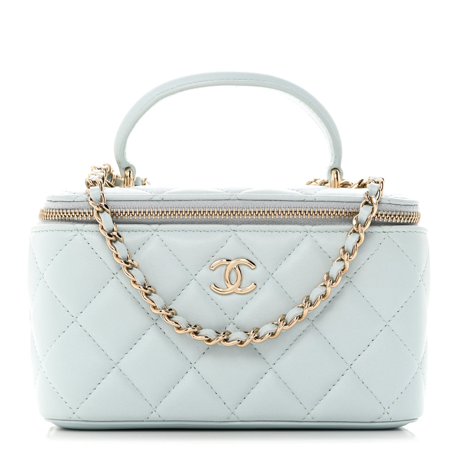 Chanel Lambskin Quilted Small Top Handle Vanity Case With Chain Light Blue 1 of 10