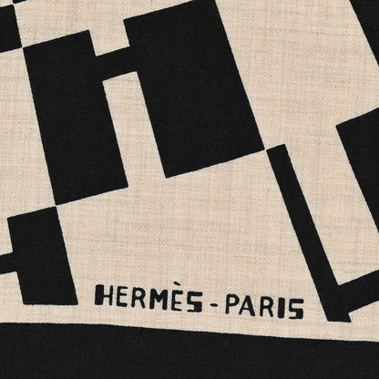 Hermes Cashmere Silk Op'H Shawl 140 Black Naturel 2 of 3