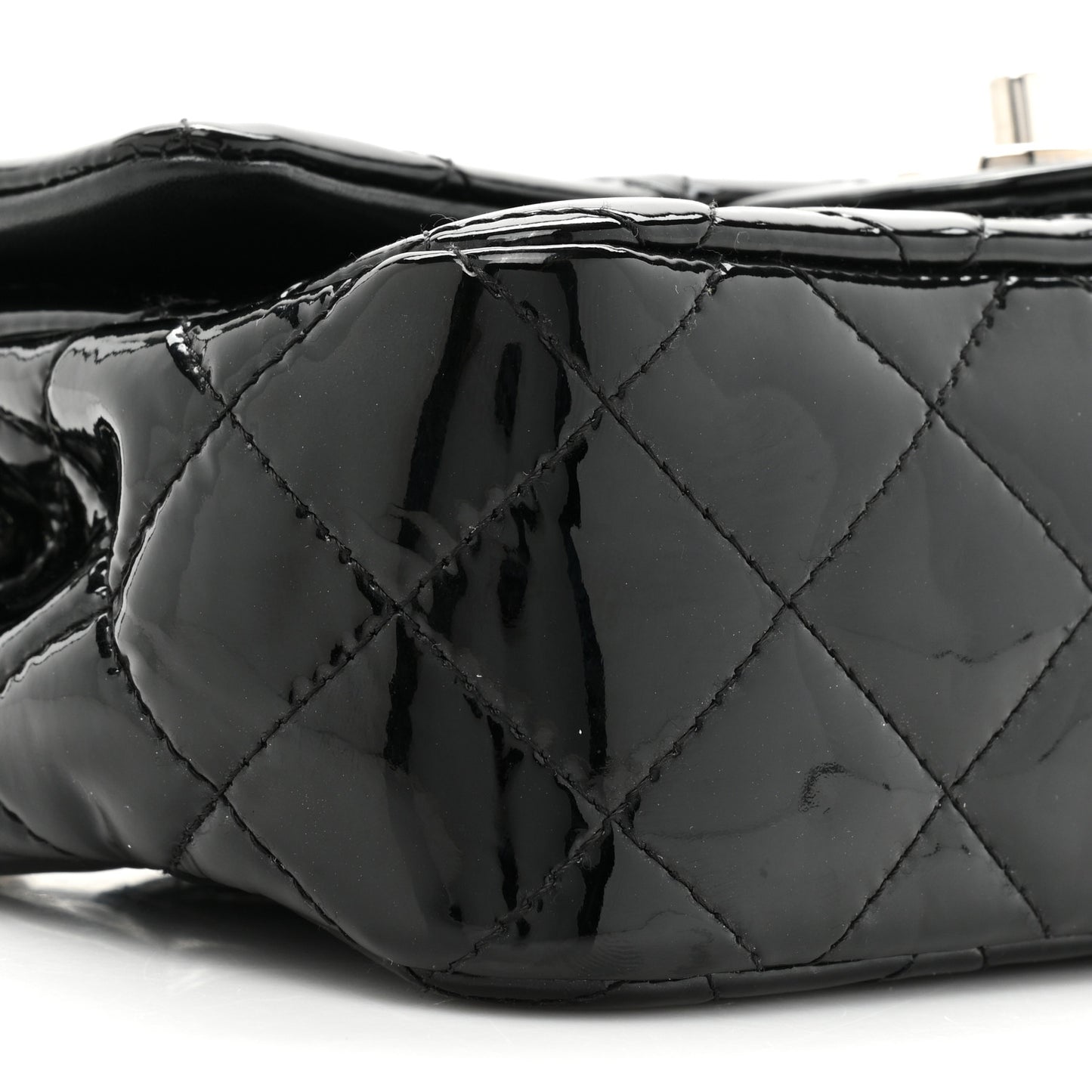 Patent Calfskin Quilted Mini Rectangular Flap Black