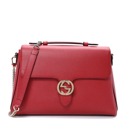 Gucci Dollar Calfskin Medium Interlocking G Top Handle Shoulder Bag Red 1 of 10