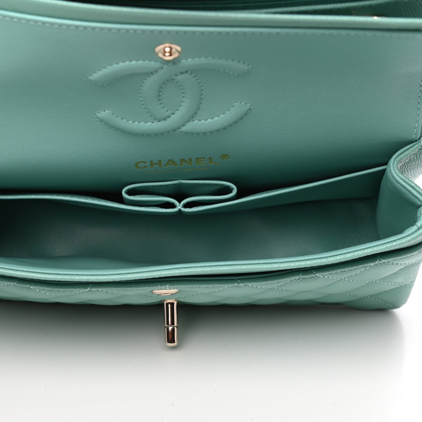 Caviar Quilted Small Double Flap Light Green