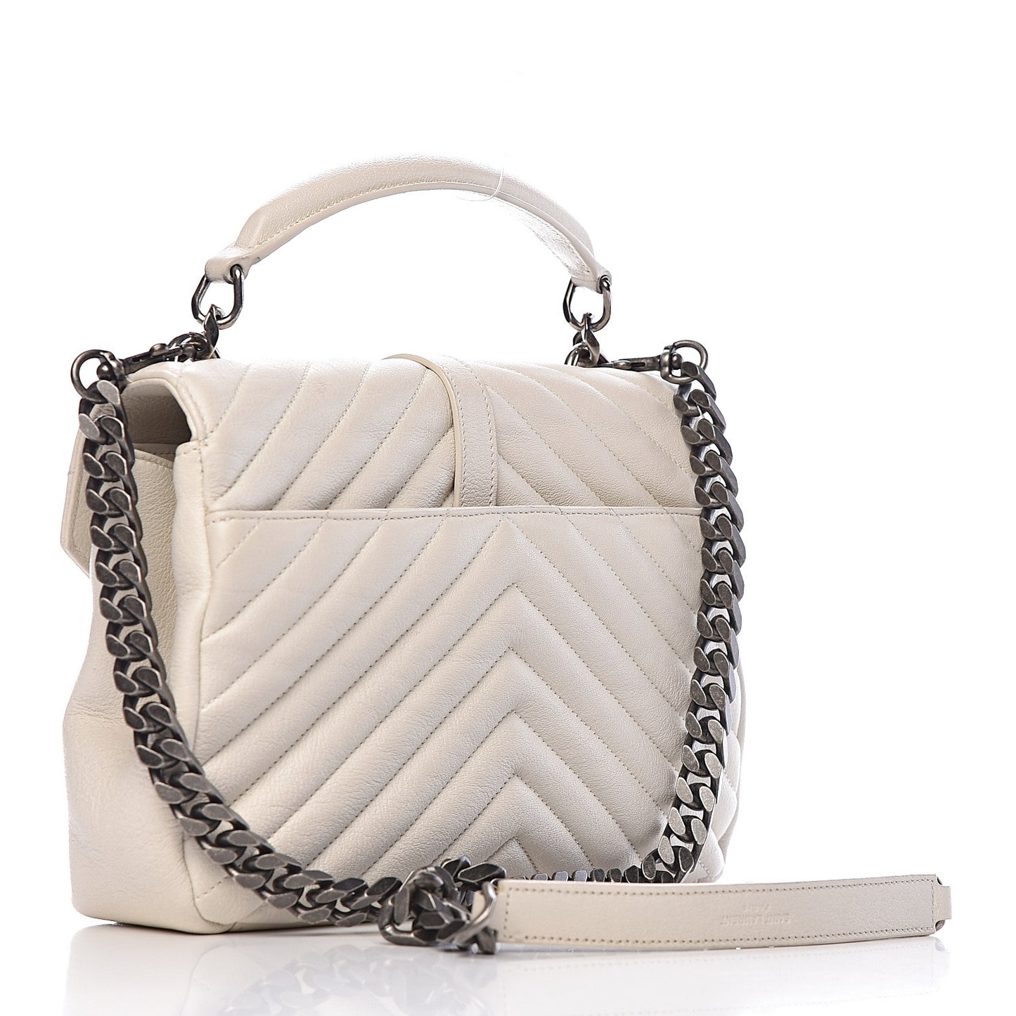 Sheepskin Matelasse Chevron Monogram Medium College Bag Dove White