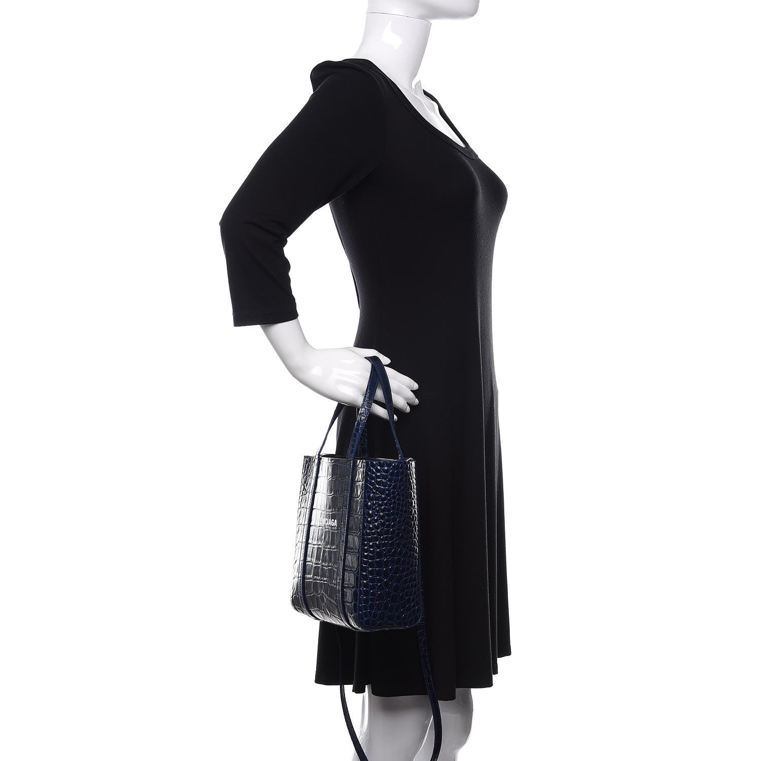 Balenciaga Shiny Calfskin Logo Crocodile Embossed XXS Everyday Tote Indigo 3 of 10