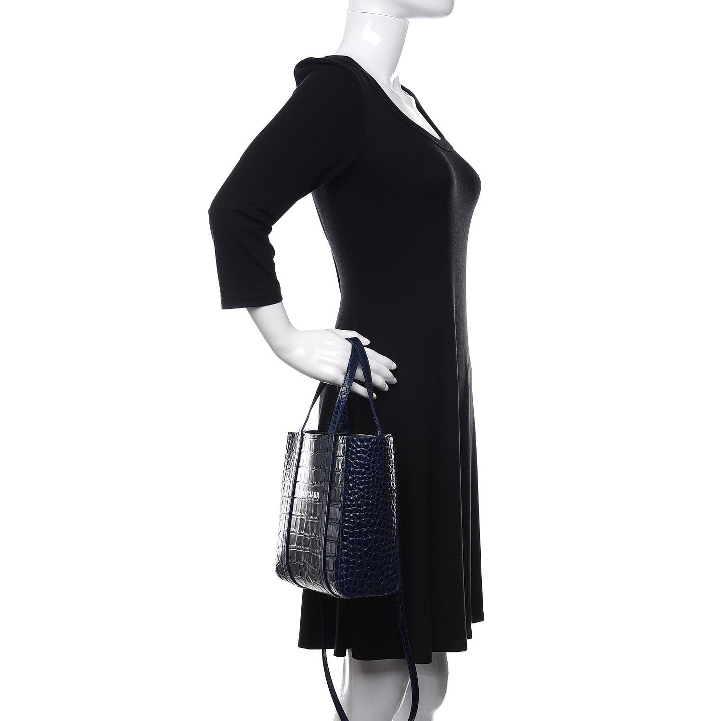 Shiny Calfskin Logo Crocodile Embossed XXS Everyday Tote Indigo