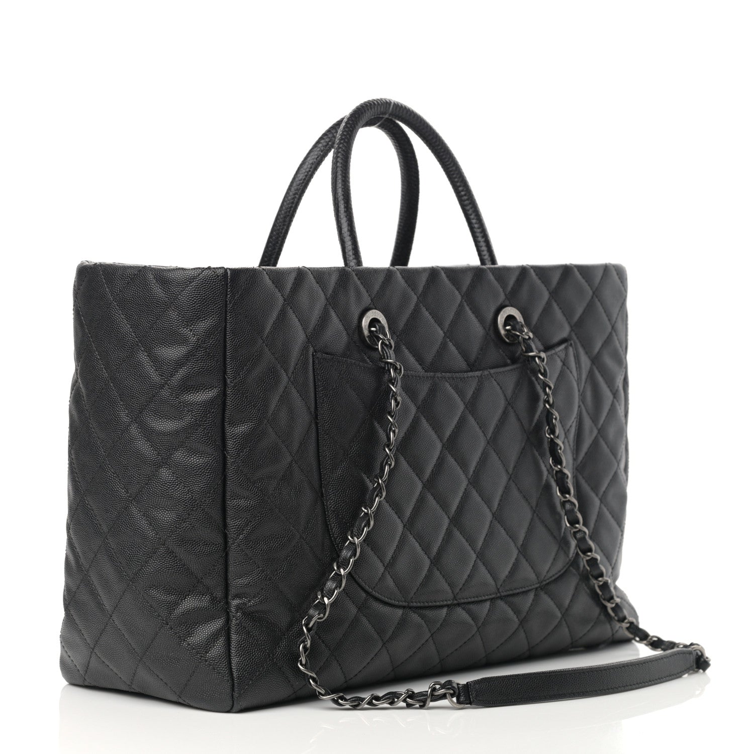 Chanel Caviar Lizard Quilted Large Coco Handle Shopping Tote Black 4 of 14