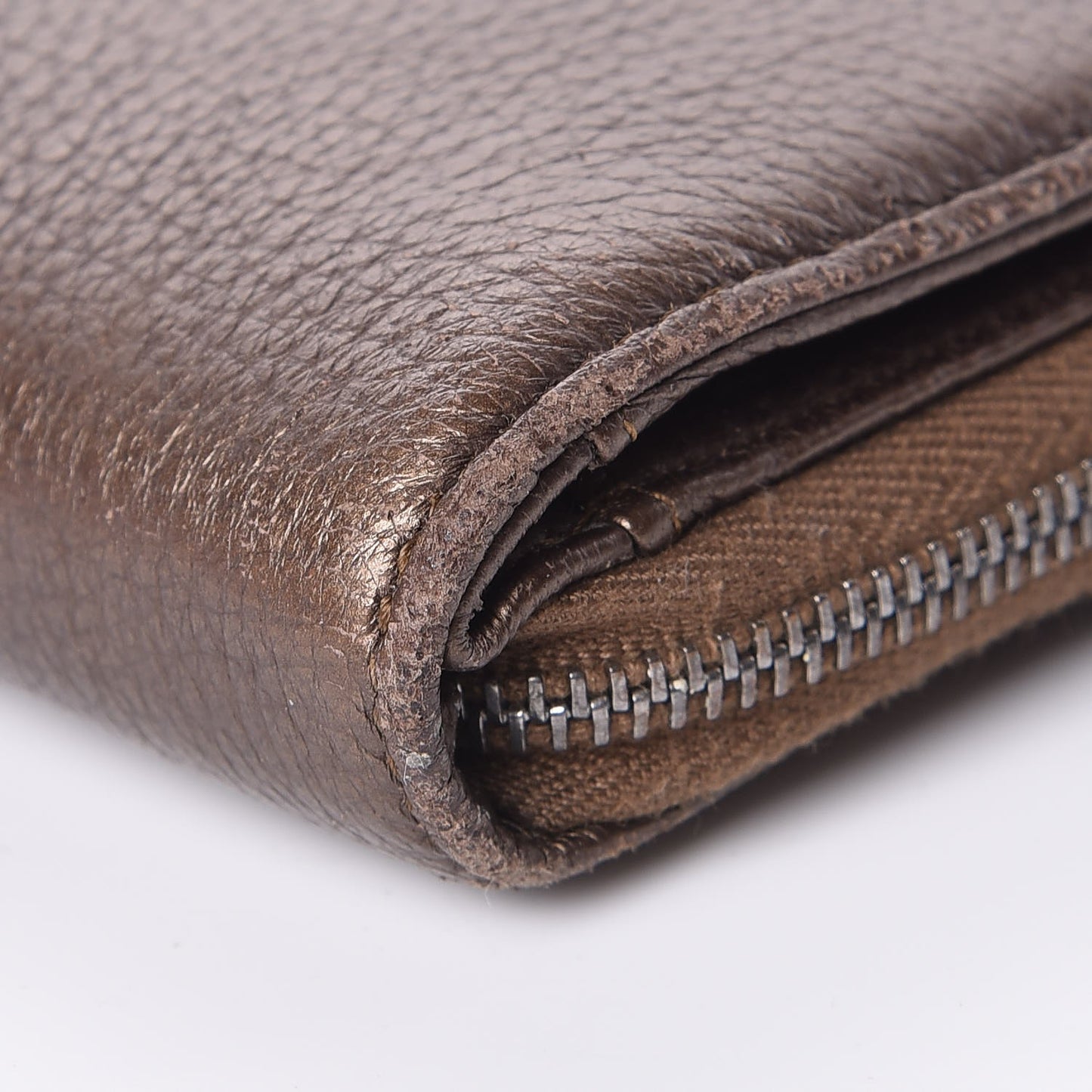 Metallic Calfskin Large Timeless Zip Around Wallet Brown