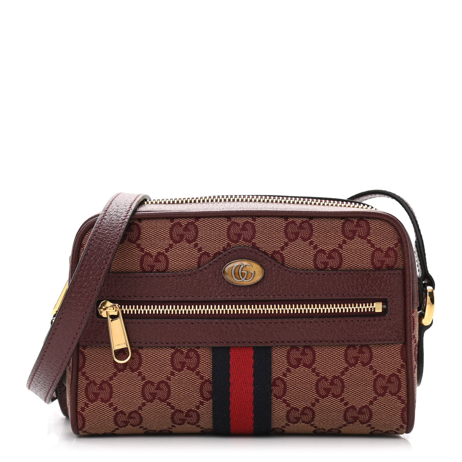 Gucci Monogram Textured Dollar Calfskin Web Mini Ophidia Shoulder Bag Sahara Rubino Chardonnay 1 of 11