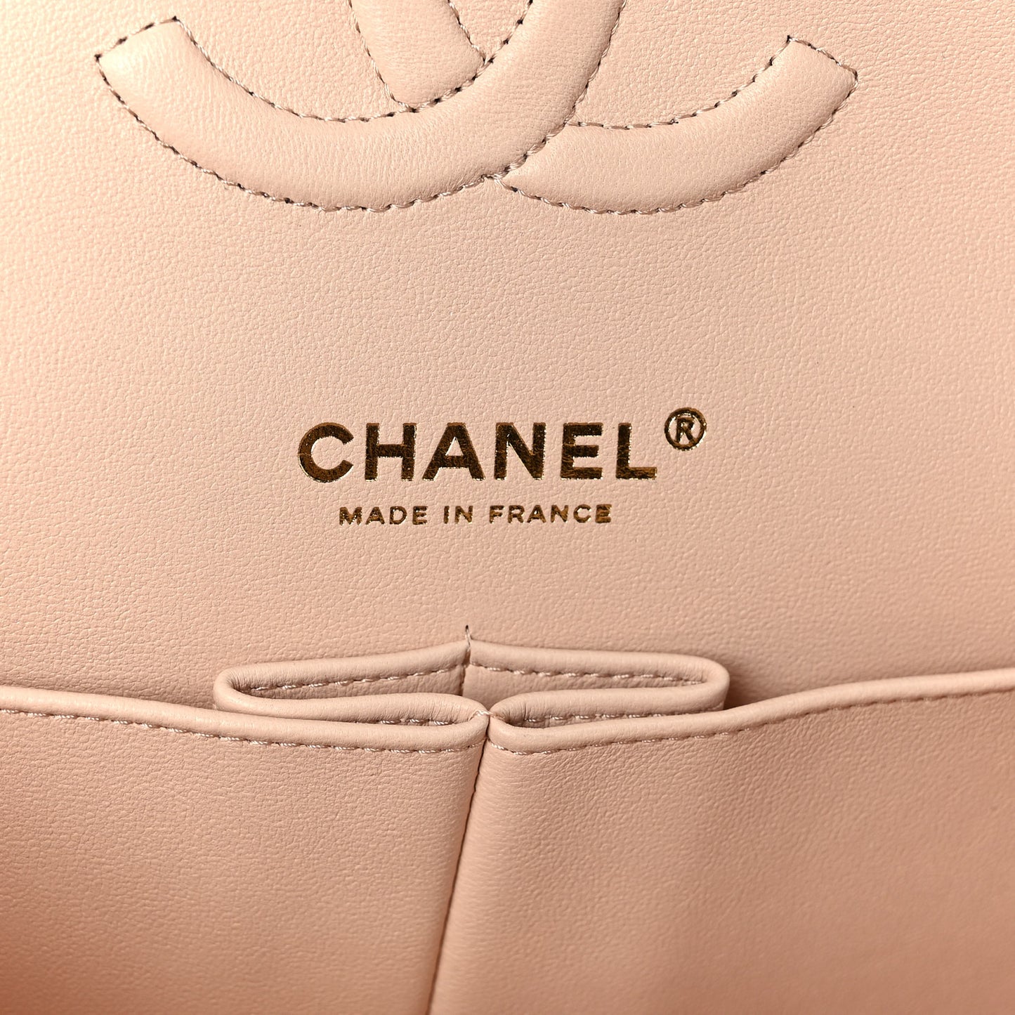 Caviar Quilted Medium Double Flap Light Beige