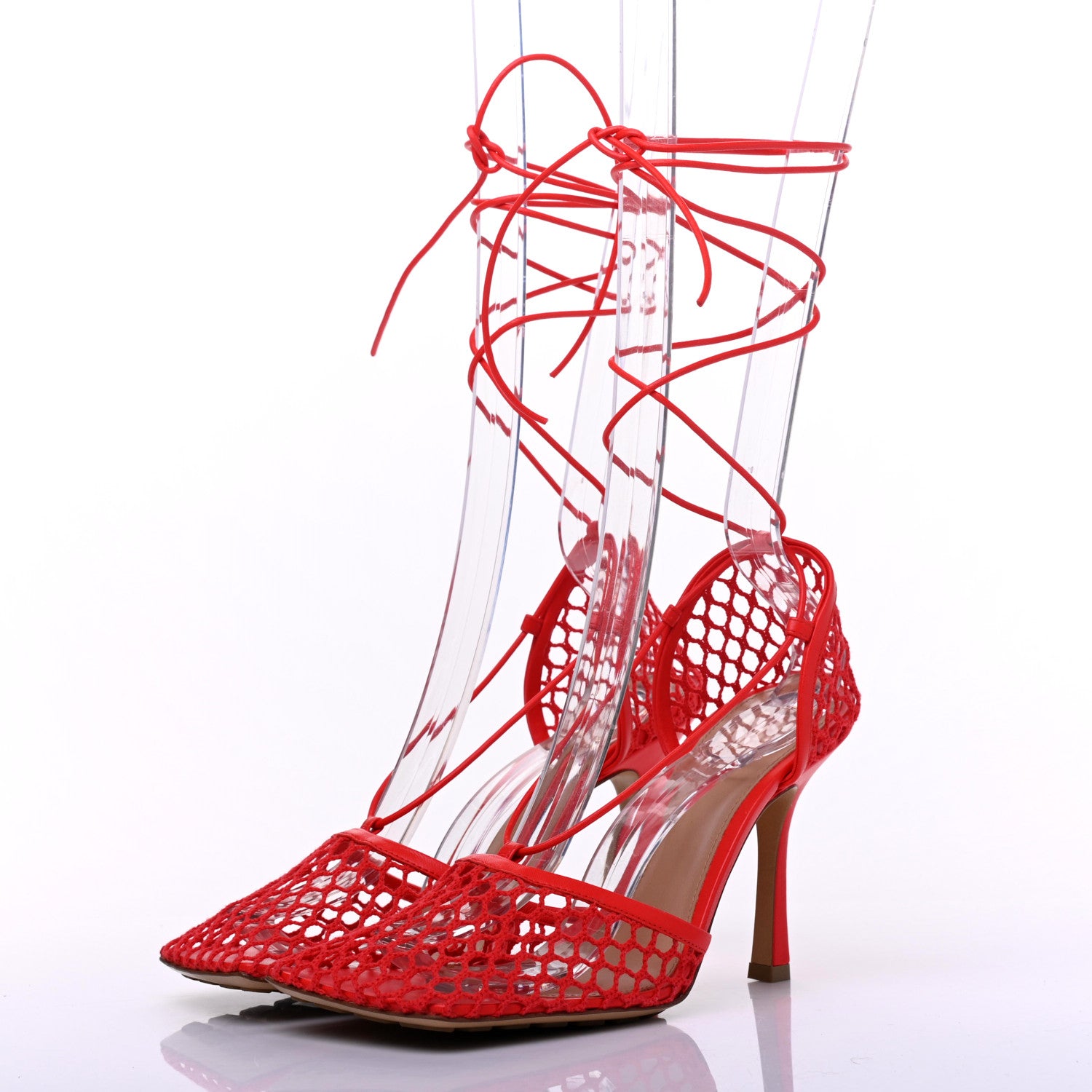 Bottega Veneta Mesh Nappa Stretch Ankle Tie Sandals 39 Tomato 4 of 11