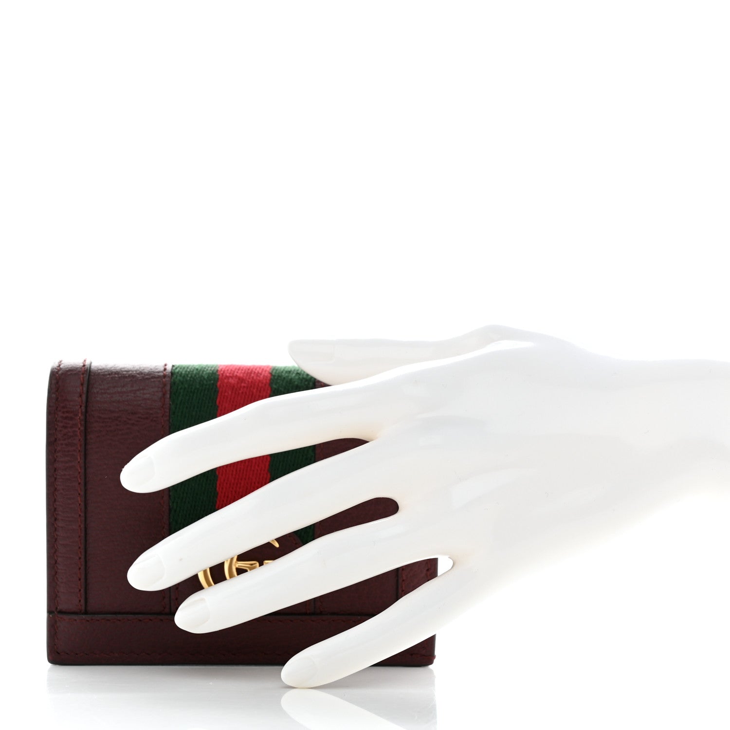 Gucci Textured Calfskin Web Ophidia Card Case Vintage Bordeaux 2 of 9