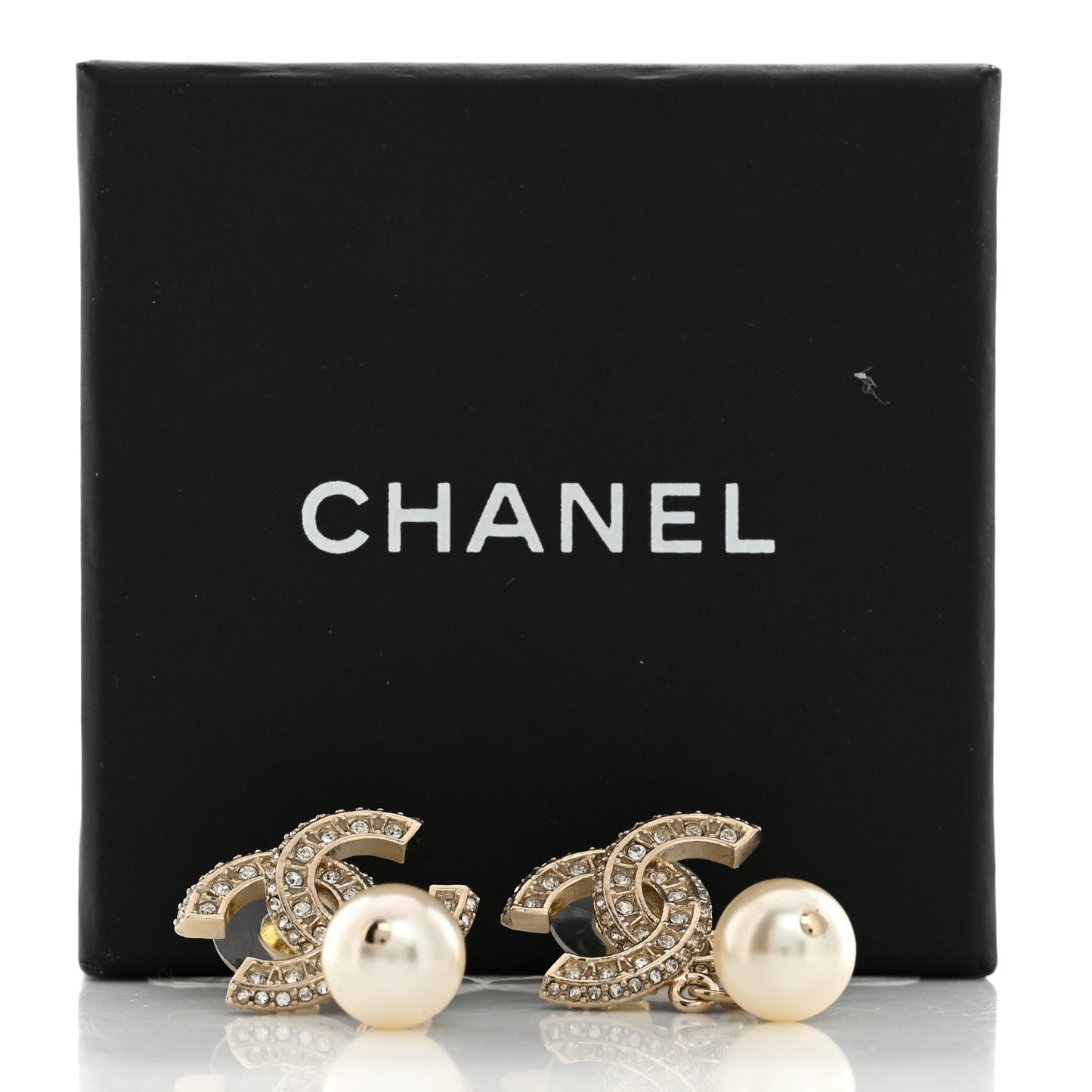 Crystal Timeless CC Pearl Drop Earrings Light Gold