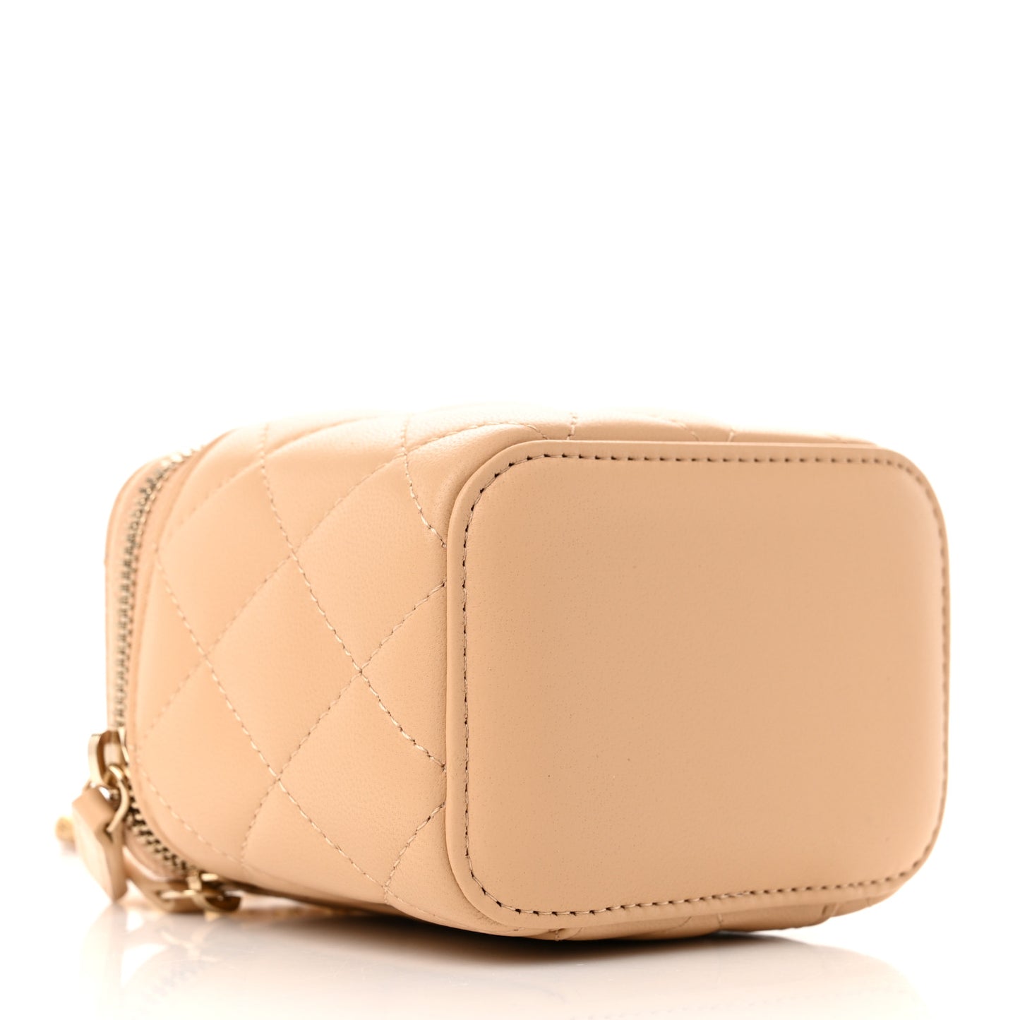 Lambskin Quilted Pearl Crush Mini Vanity Case With Chain Beige