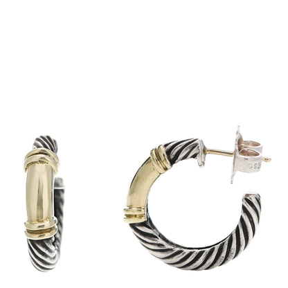 David Yurman Sterling Silver 14K Yellow Gold Small Metro Hoop Earrings 1 of 5