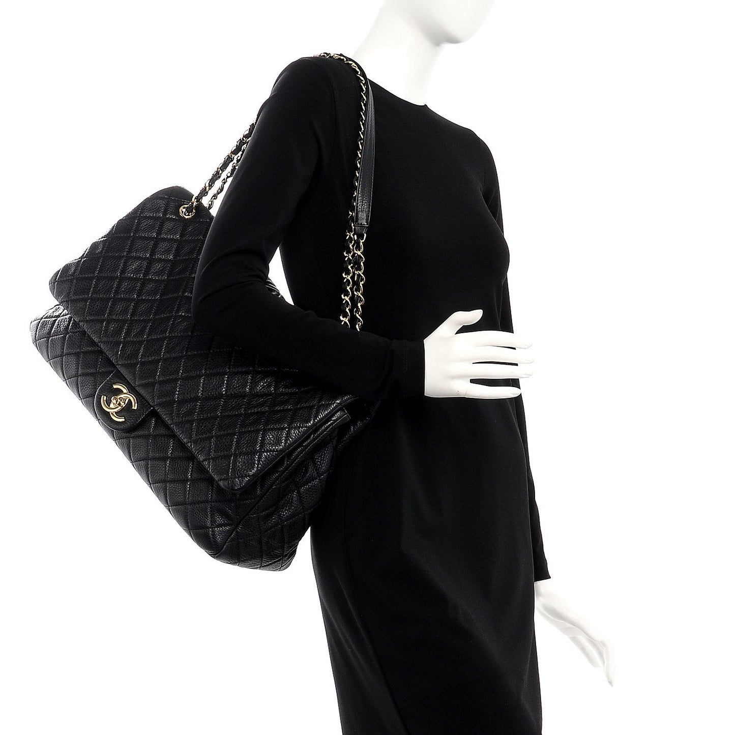 Calfskin Quilted XXL Travel Flap Bag Black