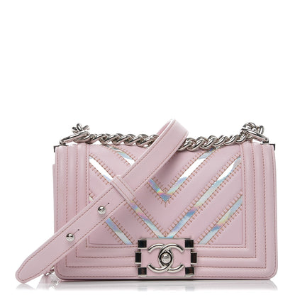 Chanel Lambskin Iridescent PVC Chevron Quilted Small Boy Flap Light Pink Silver 1 of 15