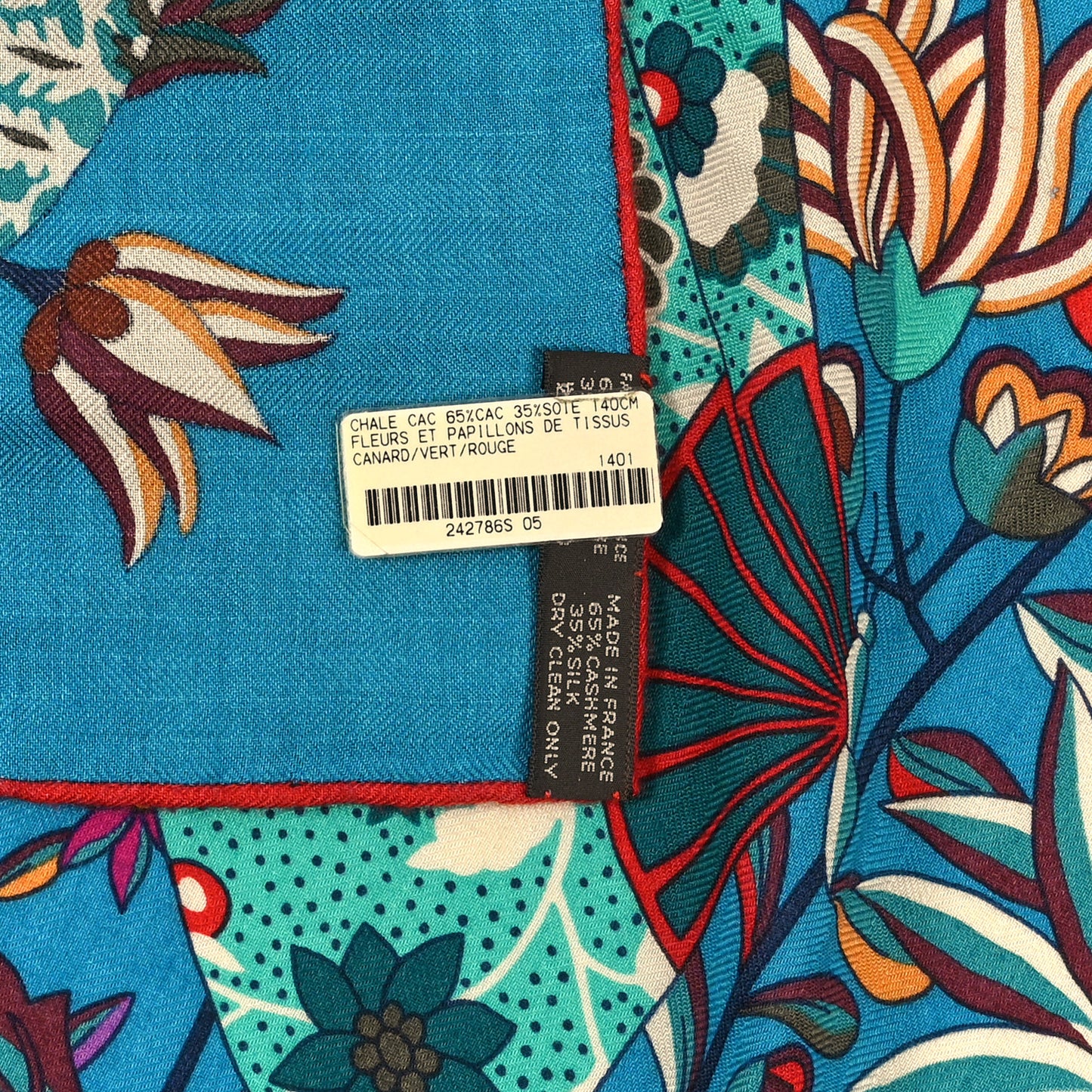 Cashmere Silk Fleurs et Papillons de Tissus Shawl 140 Canard Vert Rouge