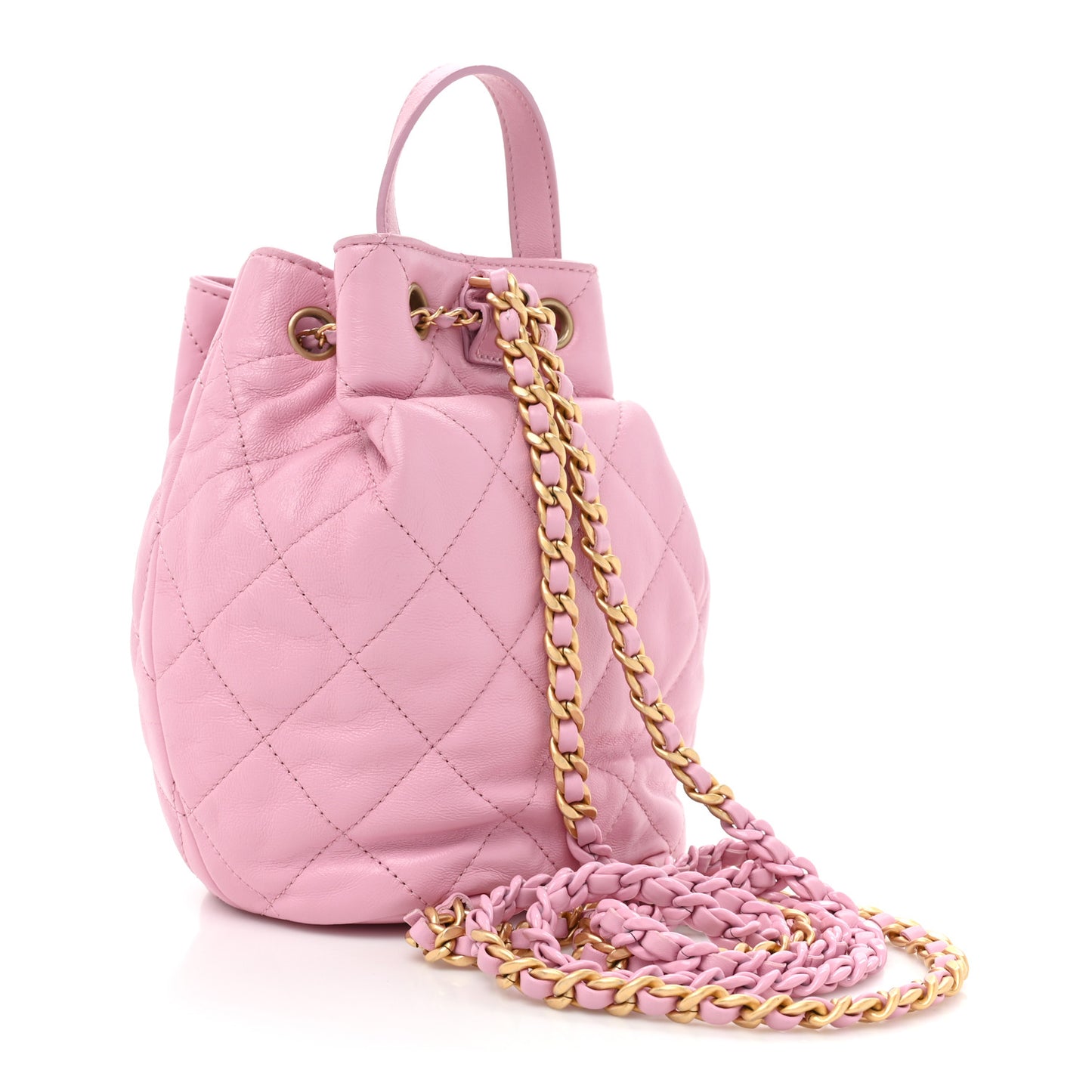 Lambskin Quilted Drawstring Backpack Pink