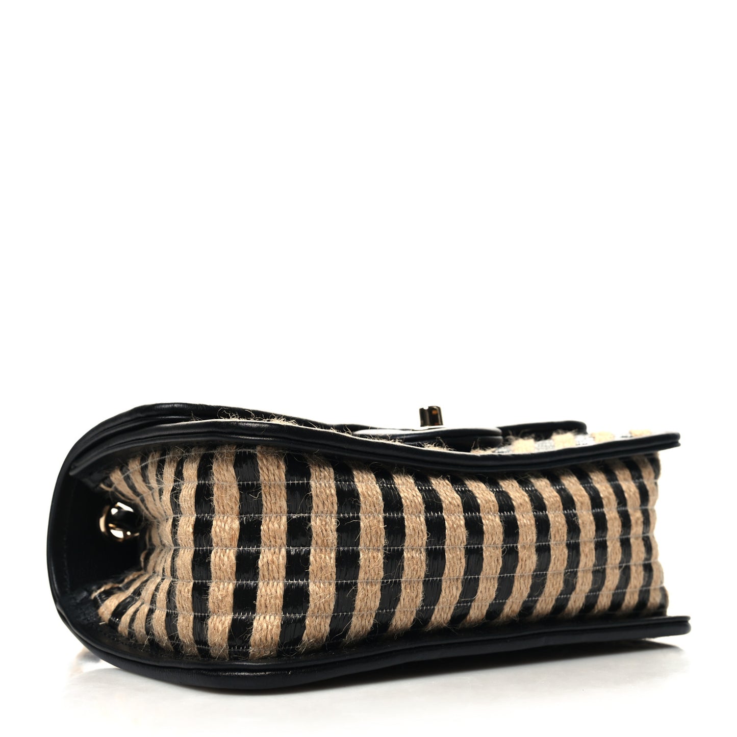 Raffia Jute Striped Small Urban Jungle Single Flap Black Beige