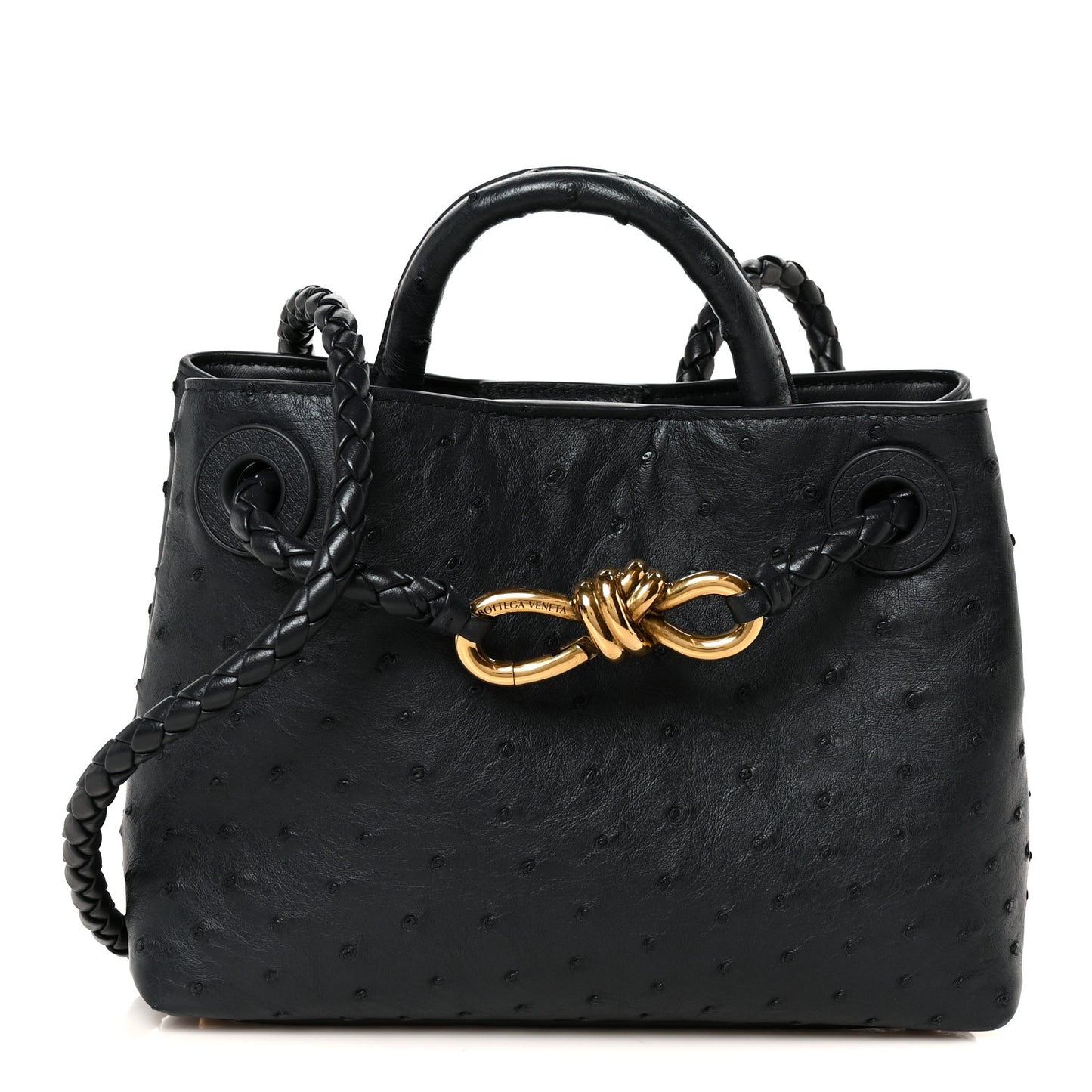 Ostrich Mini Andiamo Shoulder Bag Dark Blue