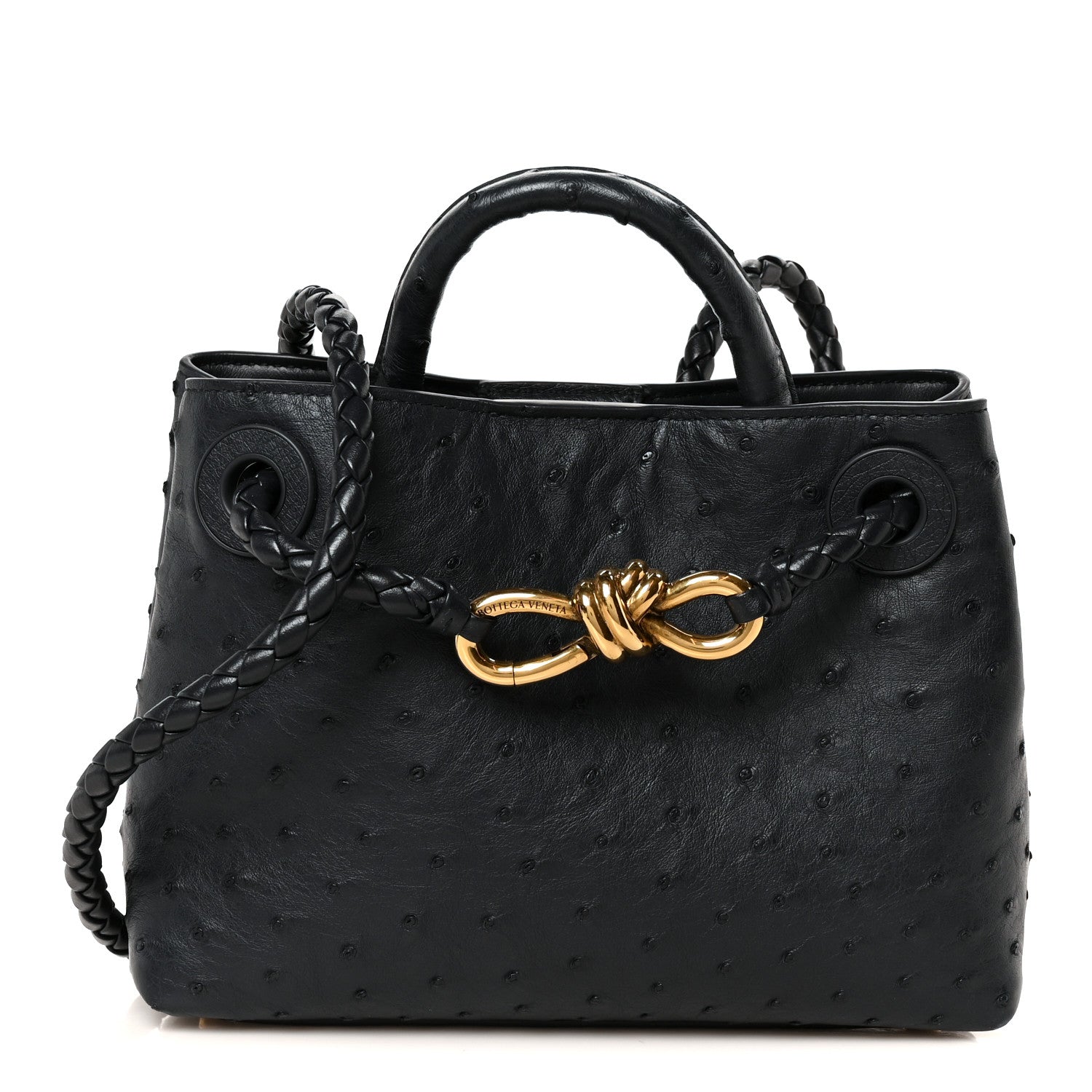 Bottega Veneta Ostrich Mini Andiamo Shoulder Bag Dark Blue 1 of 10