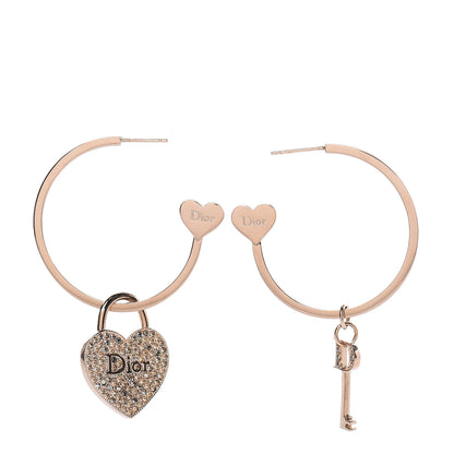 Christian Dior Crystal Heart Key Hoop Earrings Gold 2 of 4