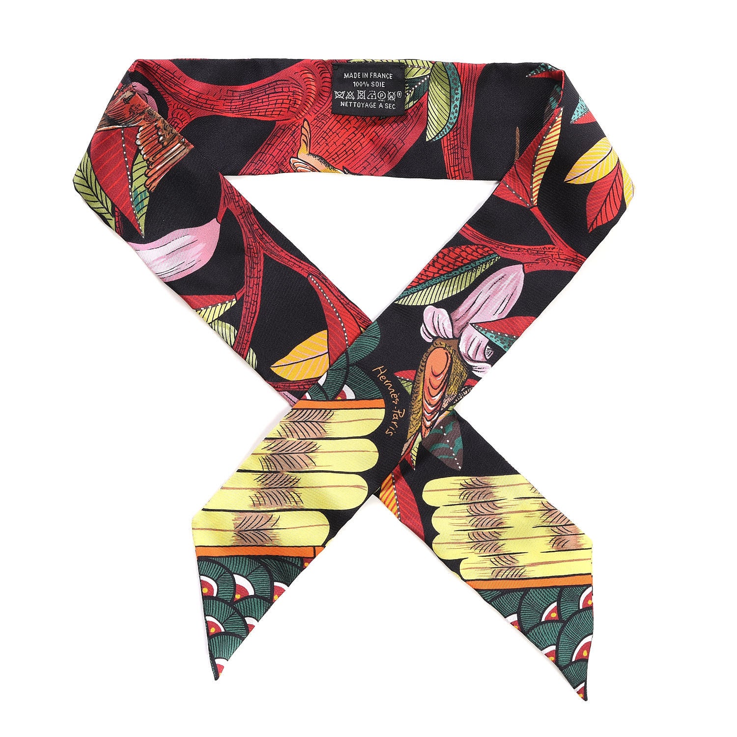 Hermes Silk Tree Of Song Twilly Black Rouge Vert 1 of 4