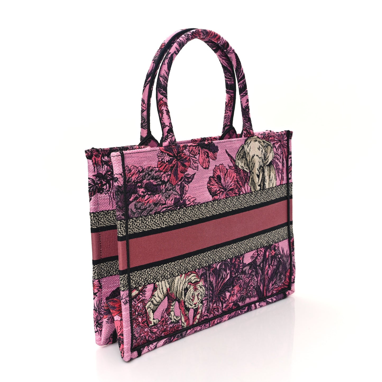 Canvas Embroidered Medium Toile de Jouy Voyage Book Tote Fuchsia Multicolor