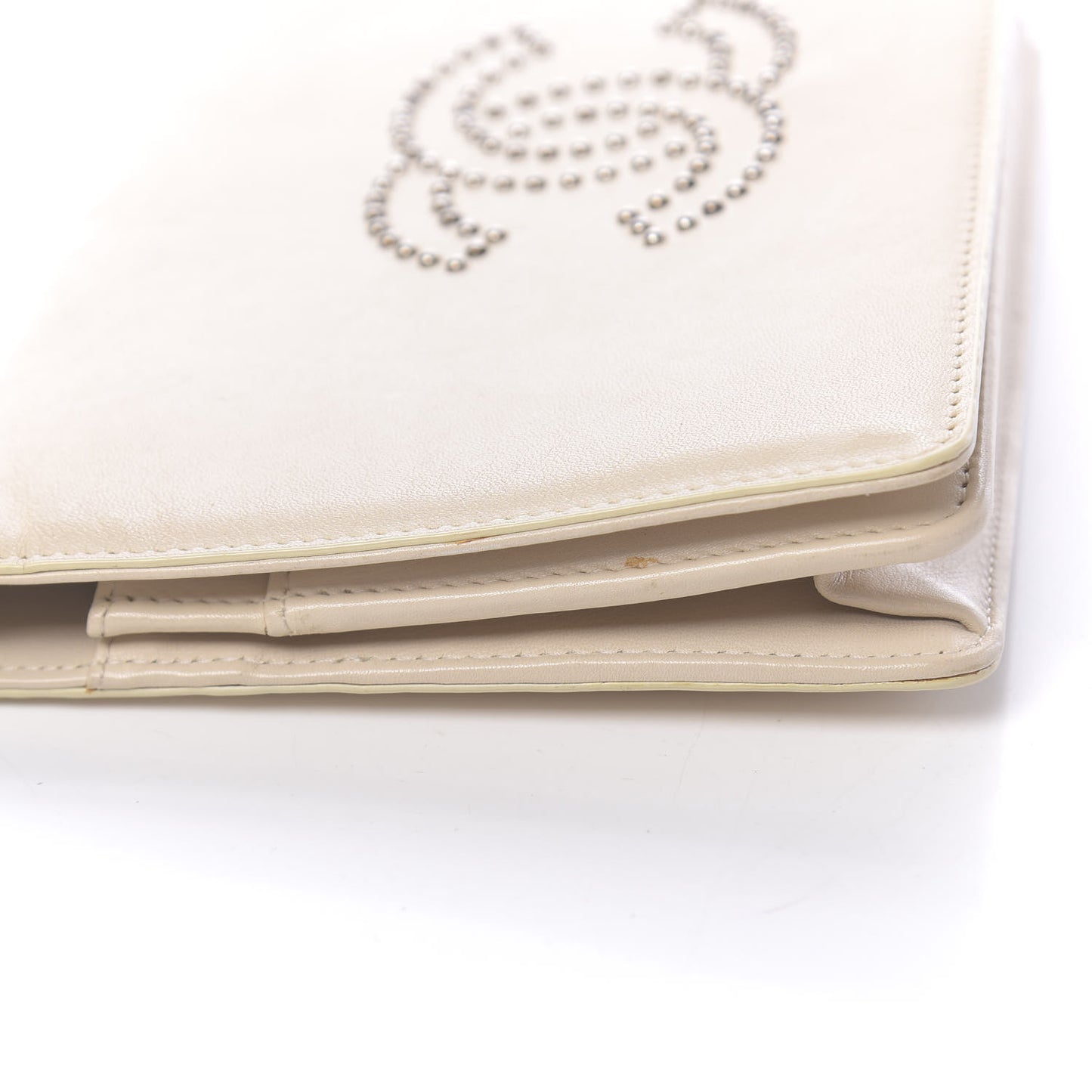 Lambskin Studded CC Wallet On Chain WOC Beige