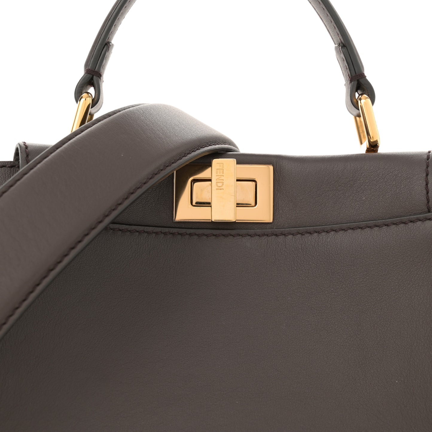 Vitello Seta Suede FF Mini Peekaboo Iconic Satchel Chocolate Sigaro Marrone