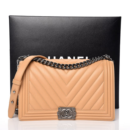 Chanel Calfskin Chevron New Medium Boy Flap Beige 13 of 13