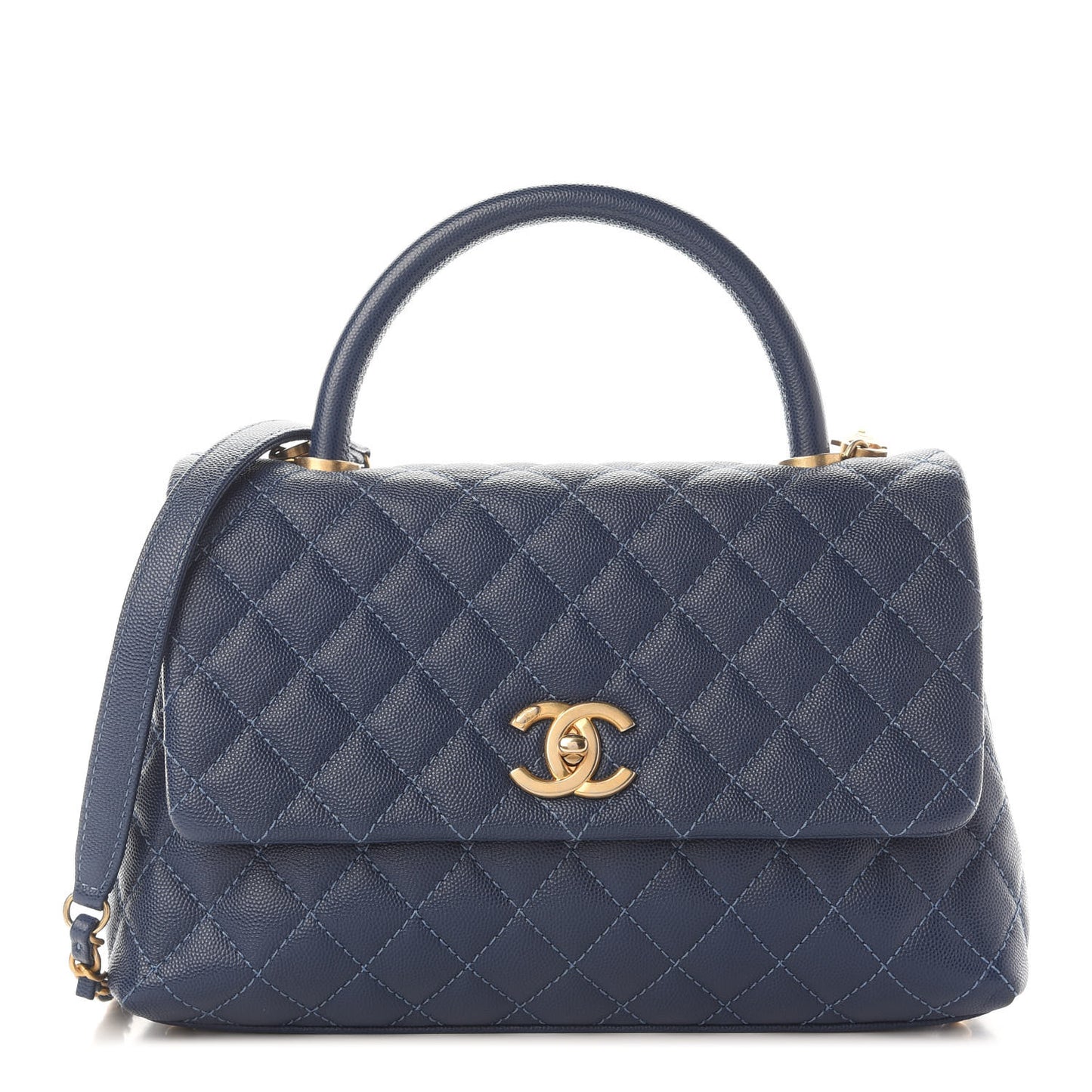 Caviar Quilted Small Coco Handle Flap Blue