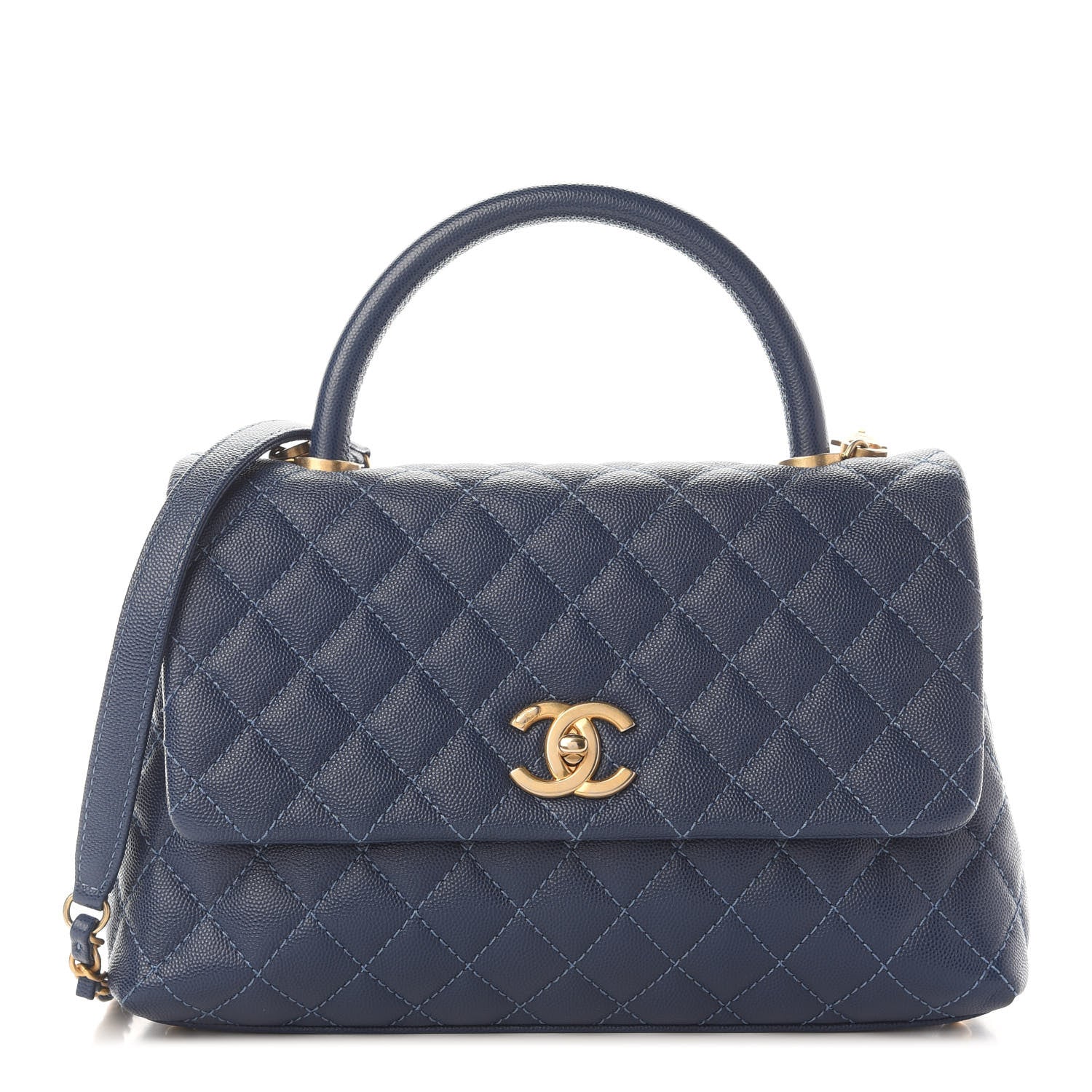 Chanel Caviar Quilted Small Coco Handle Flap Blue 1 of 14