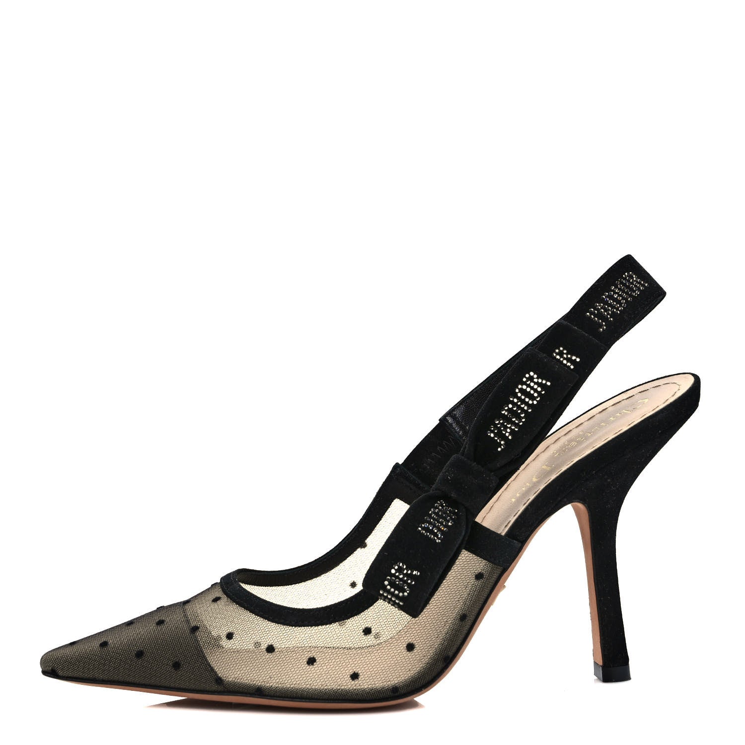 Christian Dior Mesh Plumetis Crystal Ribbon J'Adior Slingback 100mm Pumps 38.5 Black 1 of 10