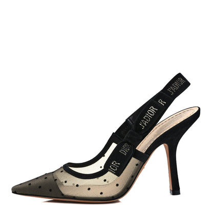 Christian Dior Mesh Plumetis Crystal Ribbon J'Adior Slingback 100mm Pumps 38.5 Black 1 of 10
