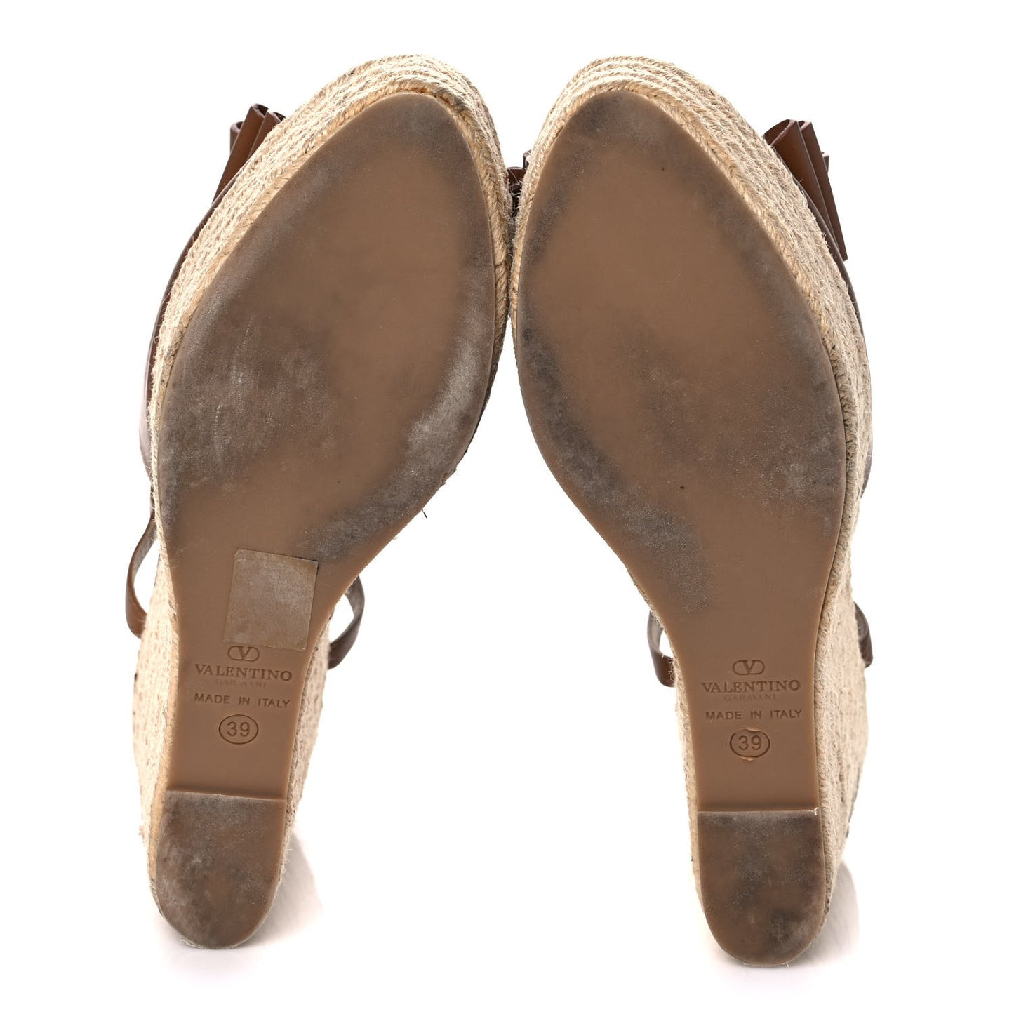 Nappa Rockstud Bow Espadrille Platform Wedge Sandals 39 Brown