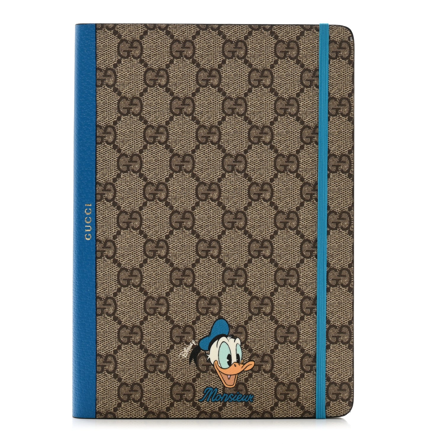 Gucci X DISNEY GG Supreme Monogram Textured Dollar Calfskin Donald Duck Notebook Beige Ebony Blue 1 of 7