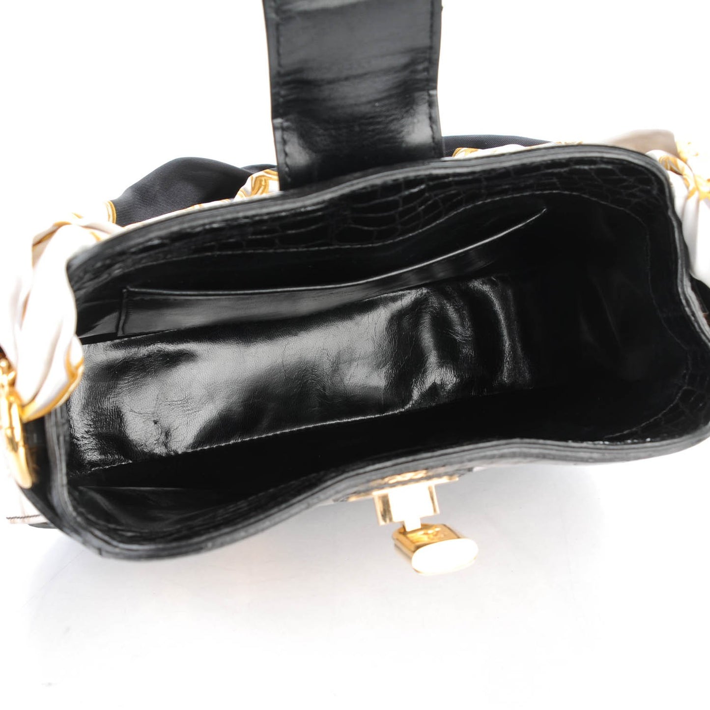 Alligator Monogram Charms Linda Scarf Bag Black