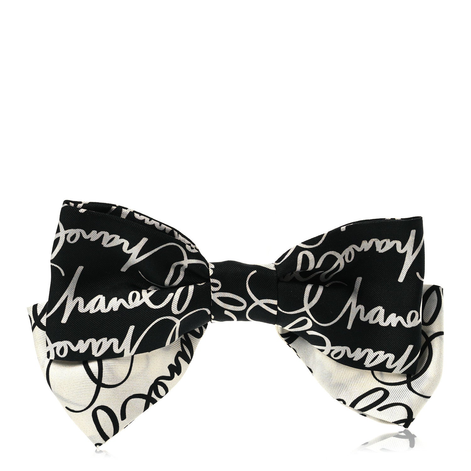 Chanel Silk Twill Logo Bow Hair Clip Black White 1 of 4