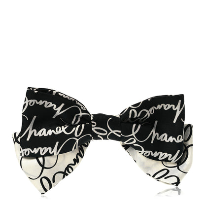 Chanel Silk Twill Logo Bow Hair Clip Black White 1 of 4