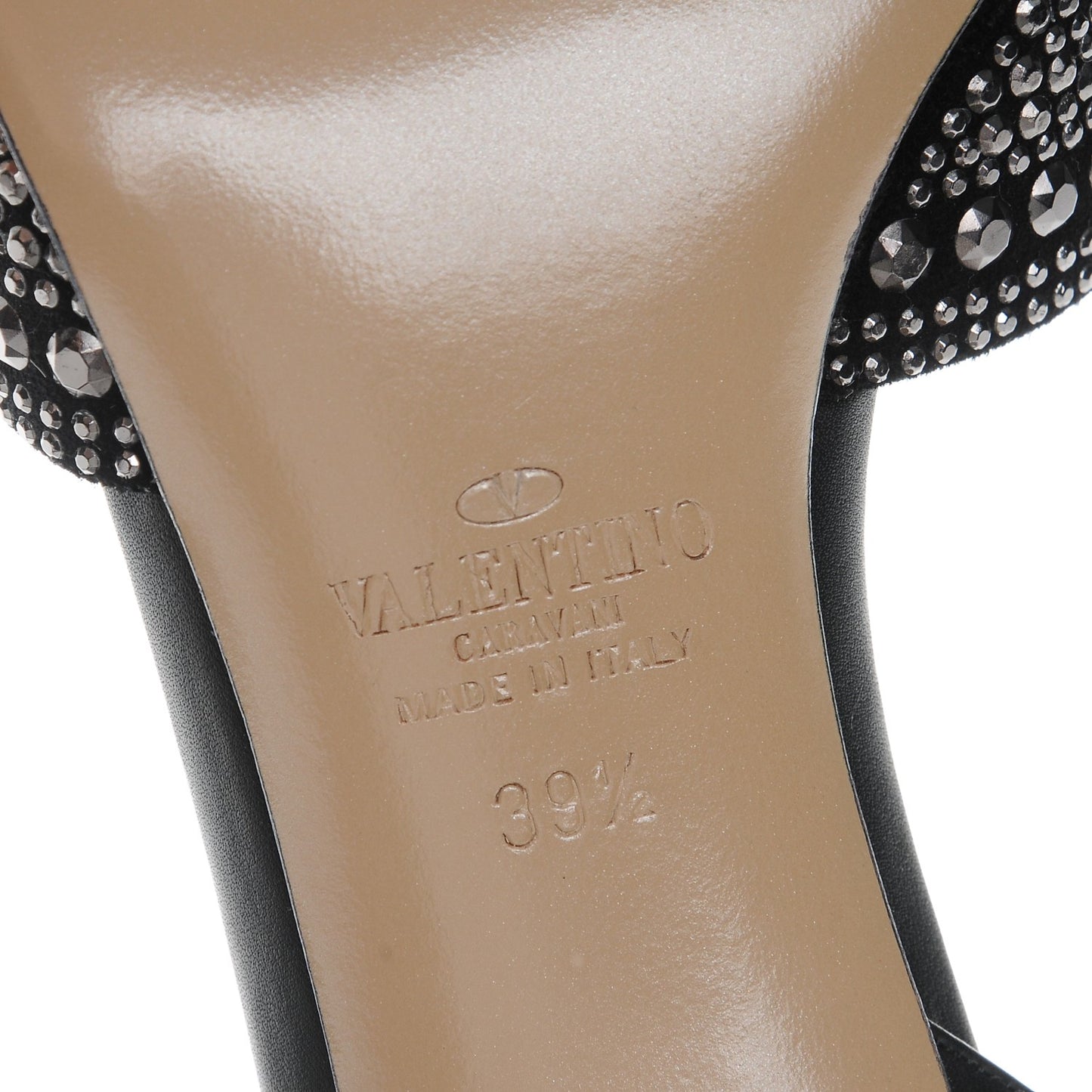 Calfskin Studded Ankle Strap Pumps 39.5 Black