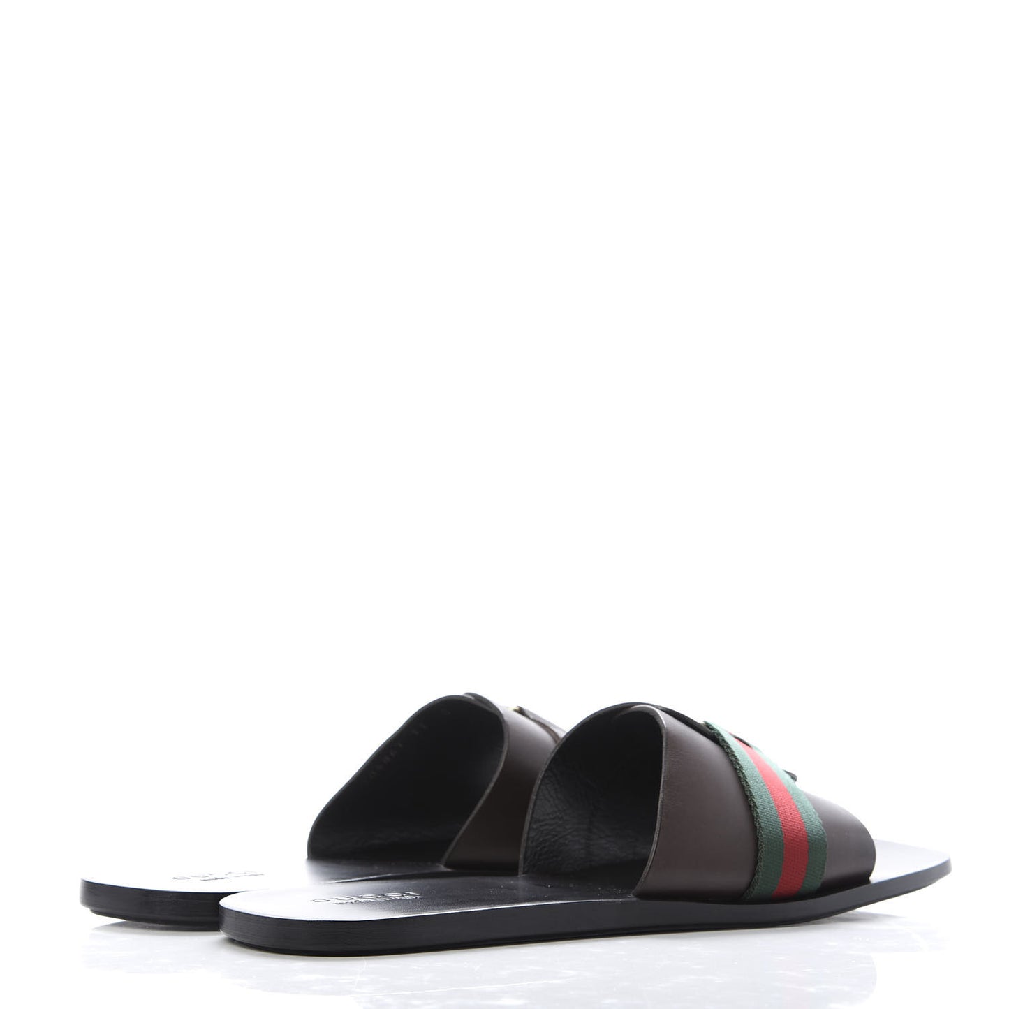 Calfskin Web Mens Slide Sandals 11 Dark Chocolate