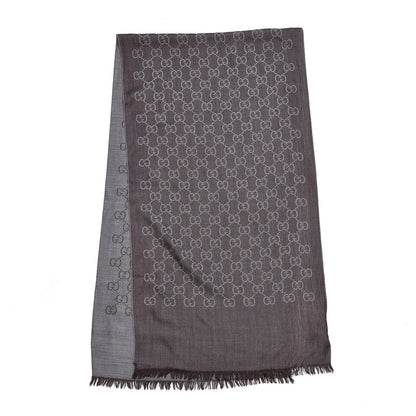 Gucci Wool Silk Monogram Fringe Scarf Grey 3 of 5