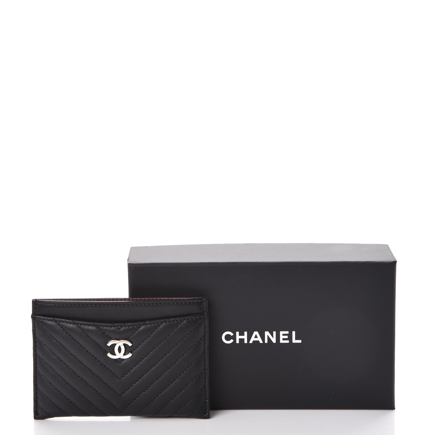 Lambskin Chevron Card Holder Black
