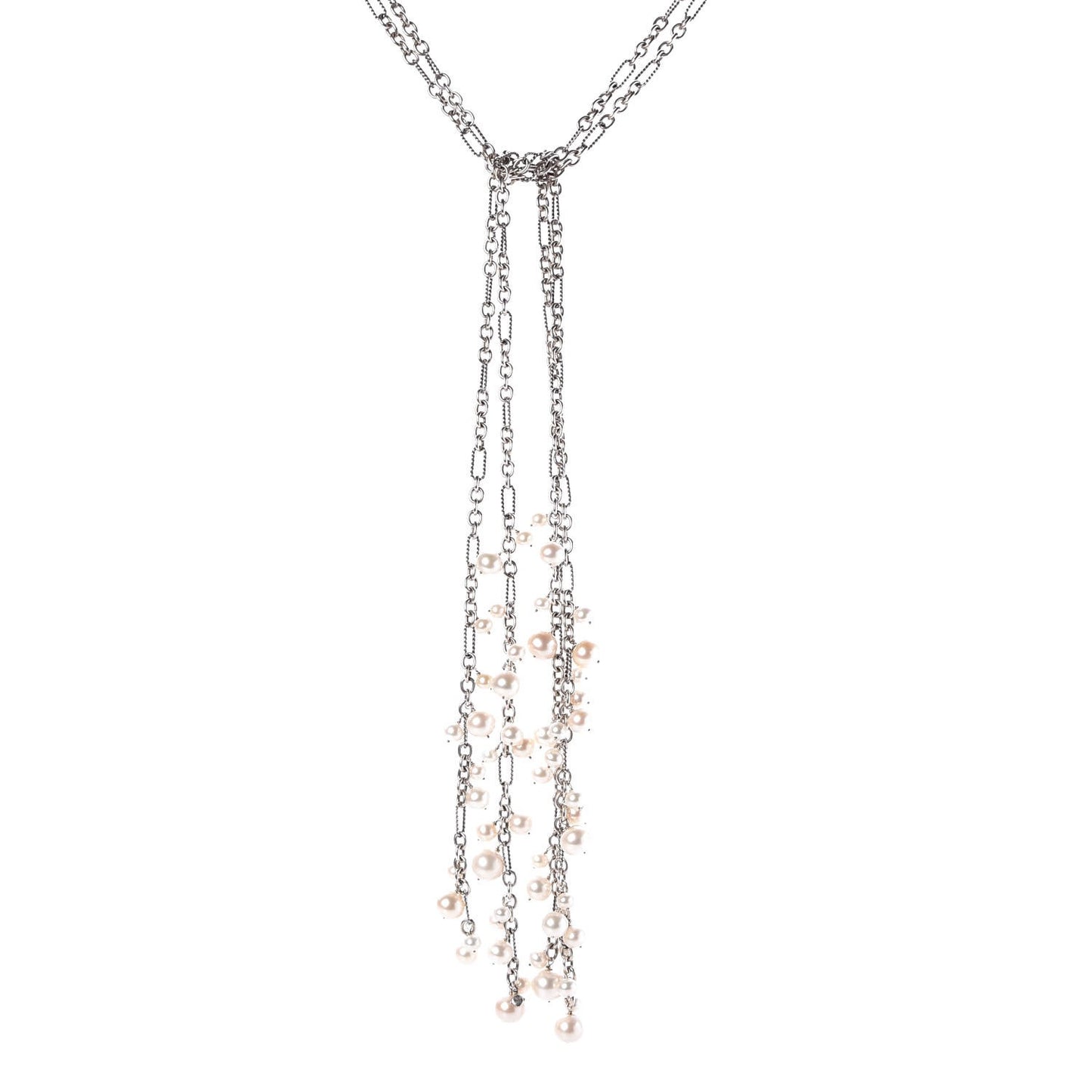 Sterling Silver Pearl 5-11.25mm Cluster Lariat Long Necklace